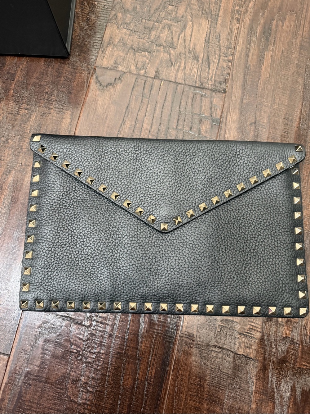 Black Studded Leather Envelope Clutch